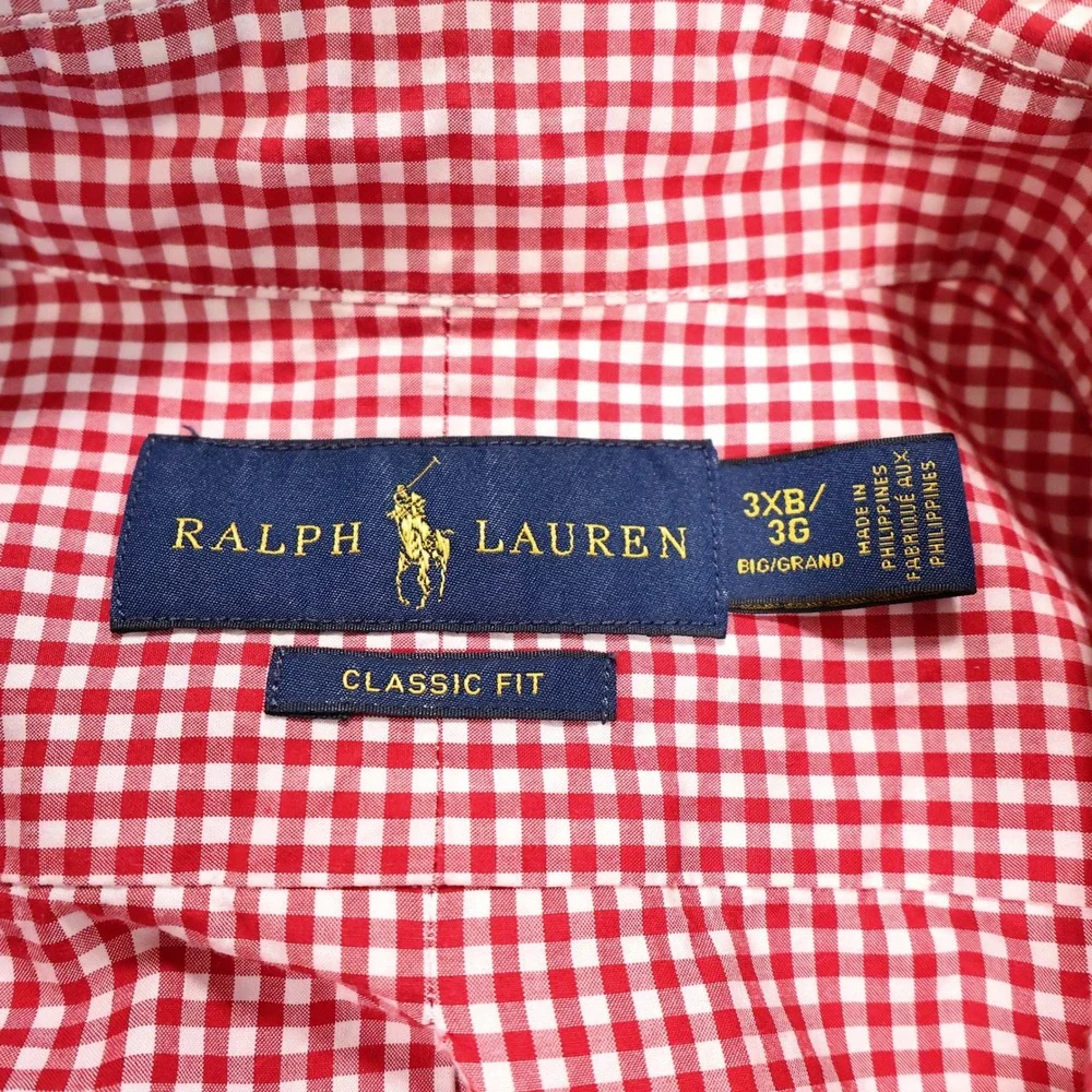 RALPH LAUREN Men's 3XB Red White Gingham Classic Fit Button Down Dress Shirt